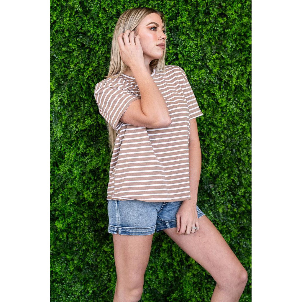 Taupe and White Striped Casual Top - search result