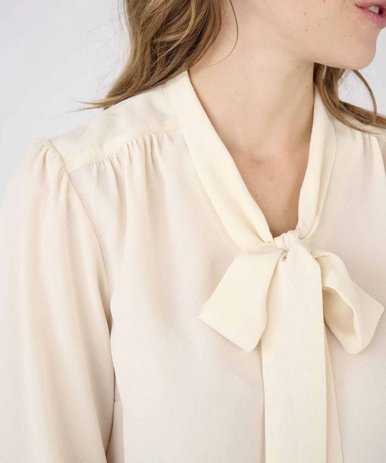 Balloon Sleeve Blouse with Tie Neck