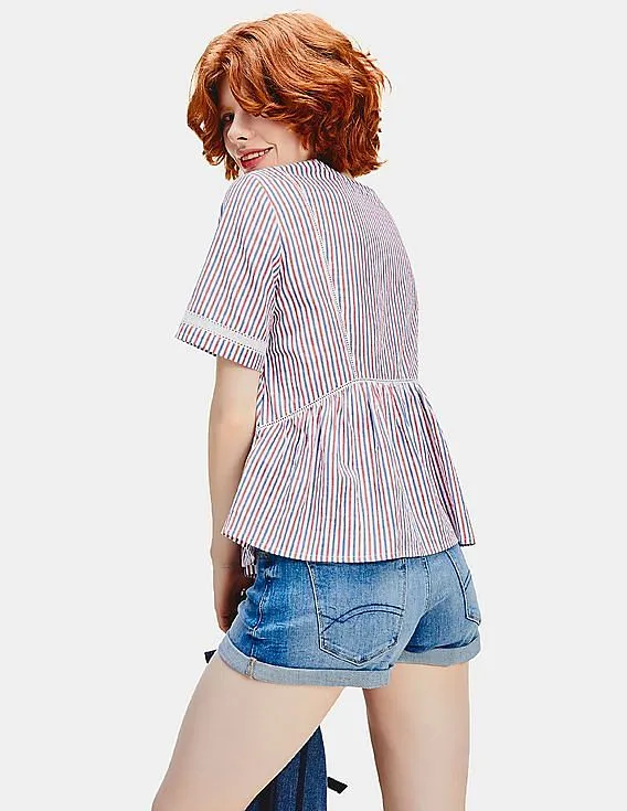 Tommy Hilfiger Short-Sleeved Striped Top with Multi Colors for Women