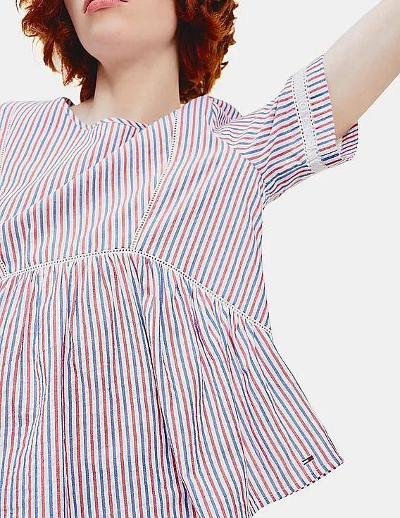 Tommy Hilfiger Short-Sleeved Striped Top with Multi Colors for Women