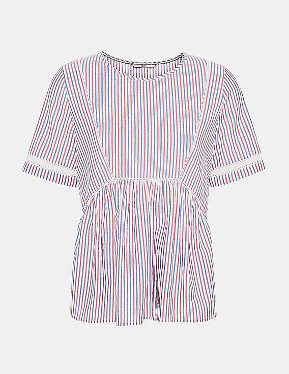 Tommy Hilfiger Short-Sleeved Striped Top with Multi Colors for Women