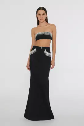 twill bandeau top, black