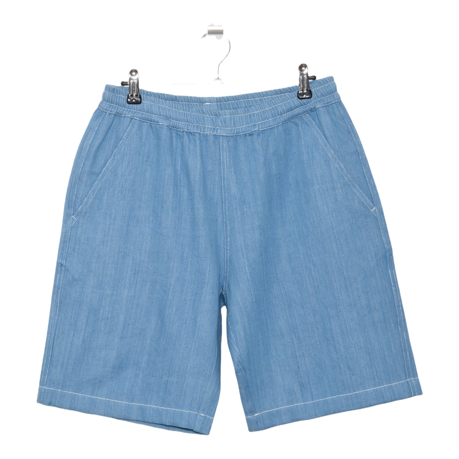 Universal Works Long Beach Shorts - Handloom Denim - Pale Indigo - P26013