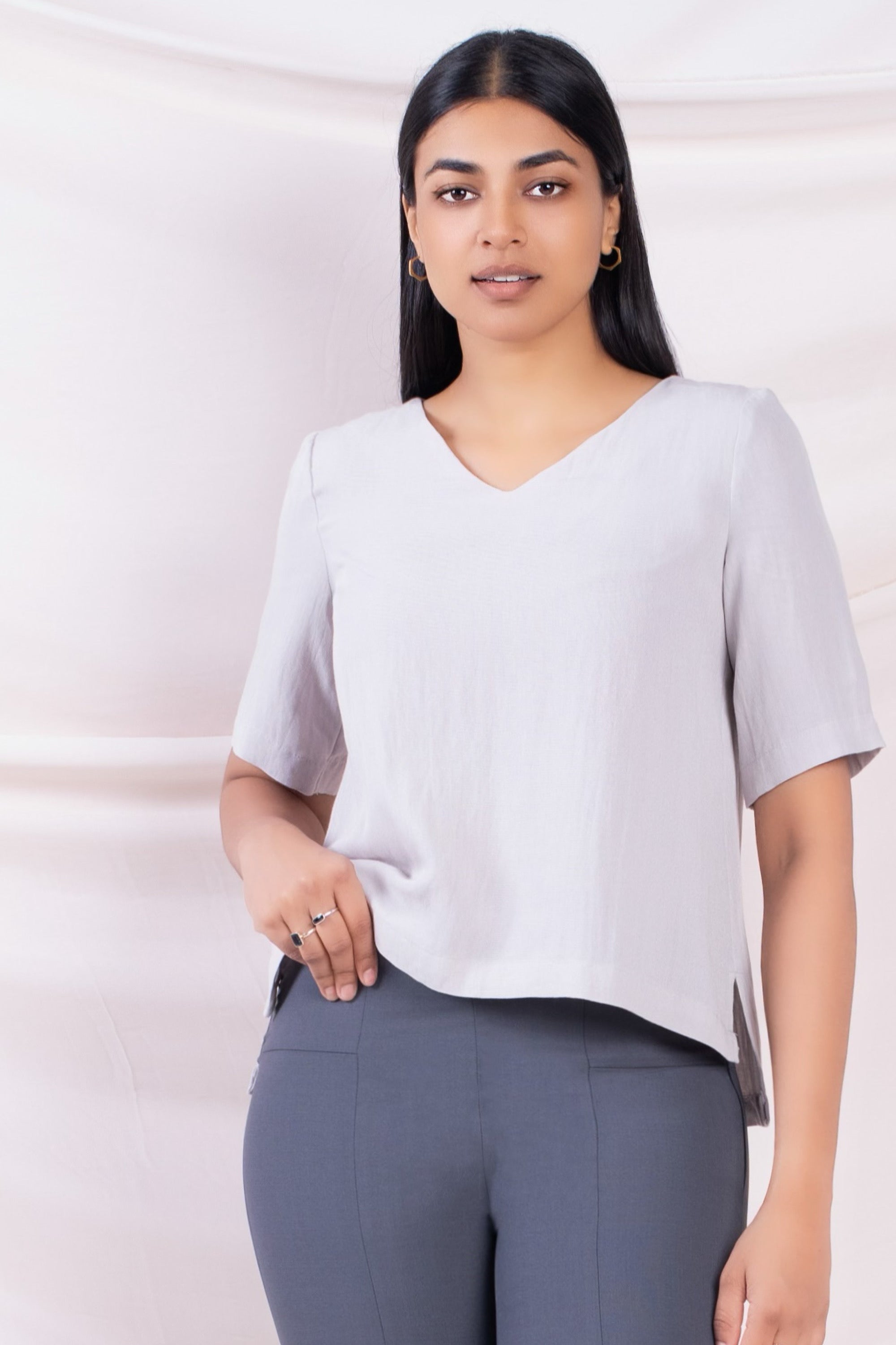 V-Neck Loose-Fit Blouse