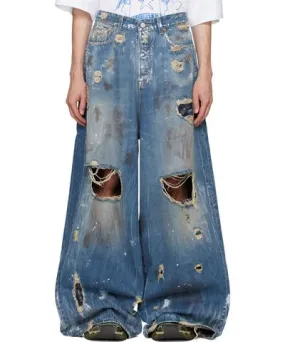 Blue Trashed Big Shape Jeans by VETEMENTS