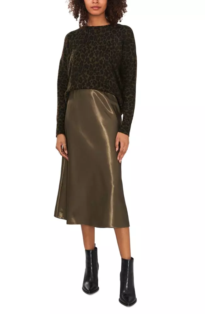 Vince Camuto 381/LT Olive A-Line Midi Skirt