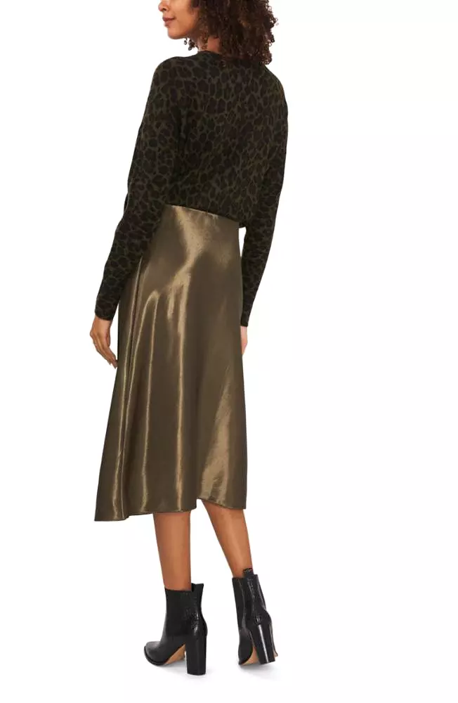 Vince Camuto 381/LT Olive A-Line Midi Skirt