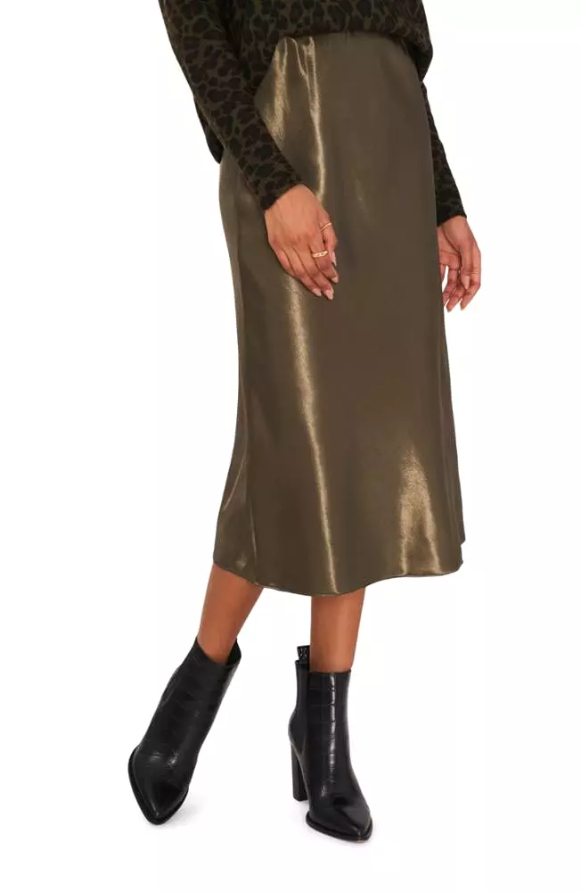 Vince Camuto 381/LT Olive A-Line Midi Skirt