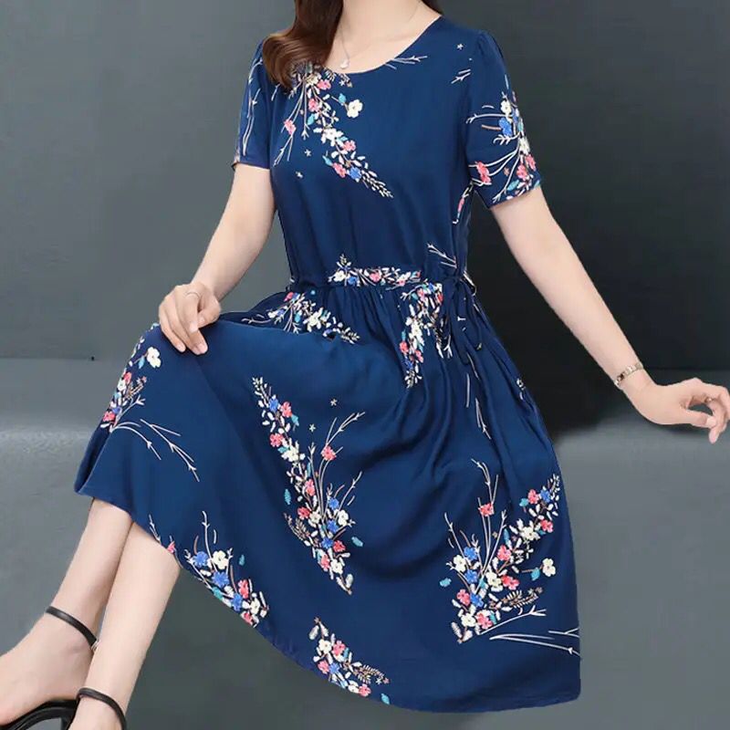 Vintage Floral Print Midi Dress - Korean Elegance, Boho Style - Summer Sundress