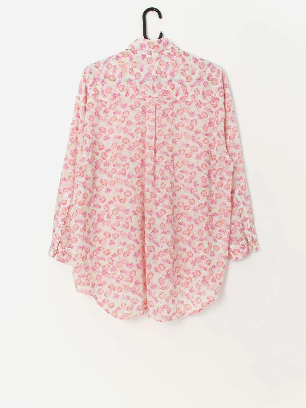 Laura Ashley Pink Floral Semi Sheer Blouse with Shell Buttons - Medium / Large Vintage