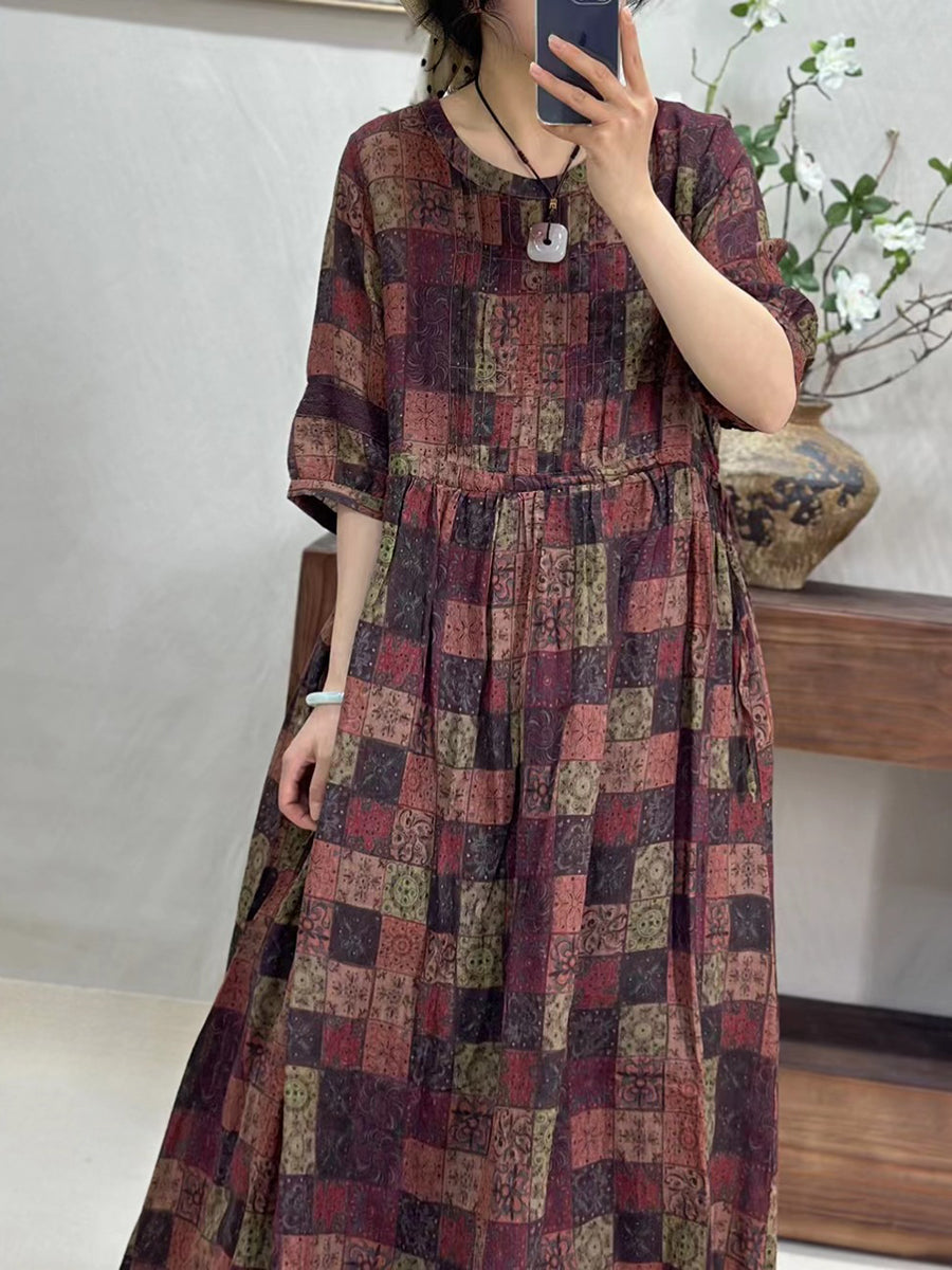 Vintage Summer Floral Plaid Dress for Women - KL1025