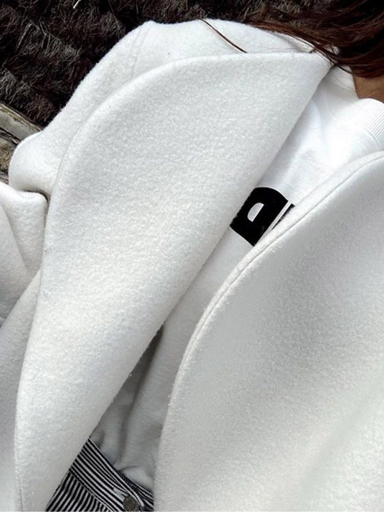 White Autumn Short Coat Woman Long Sleeve Loose Casual Female Jacket.