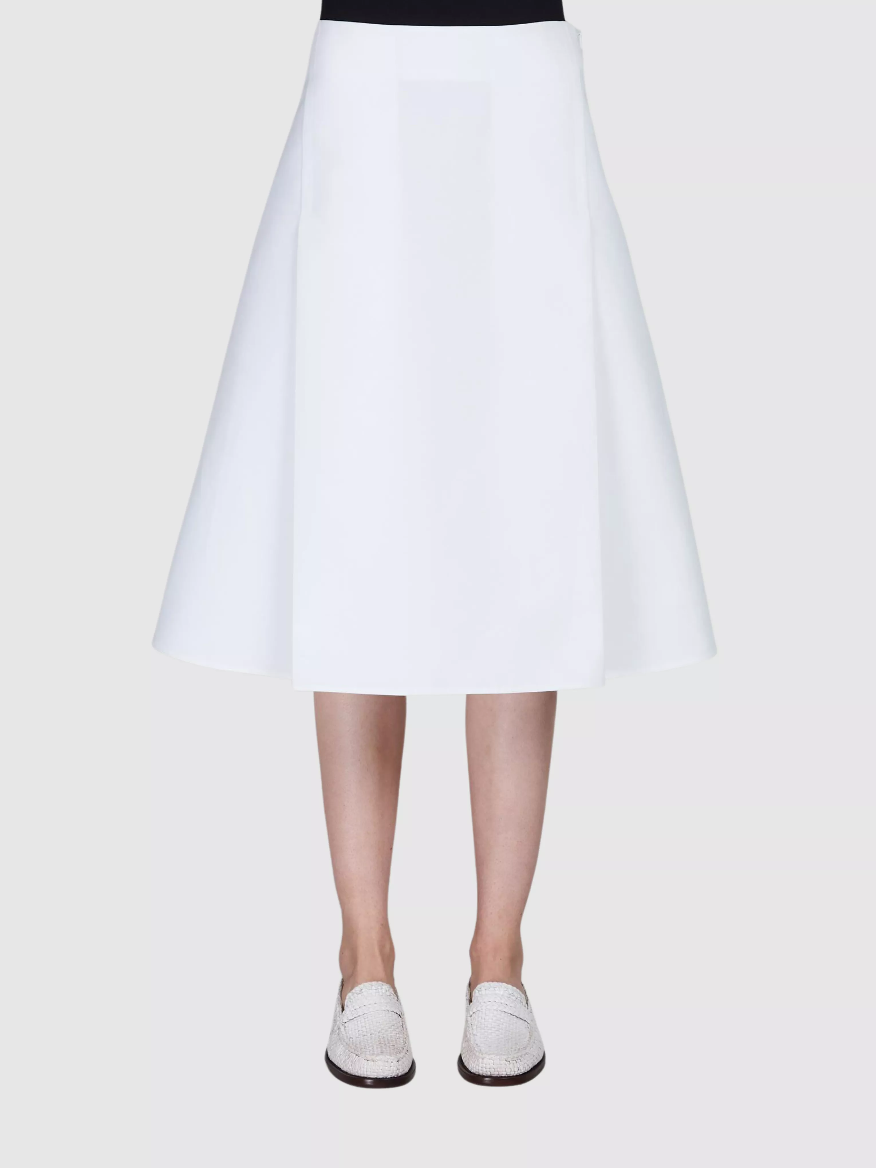 White Cotton A-Line Midi Skirt