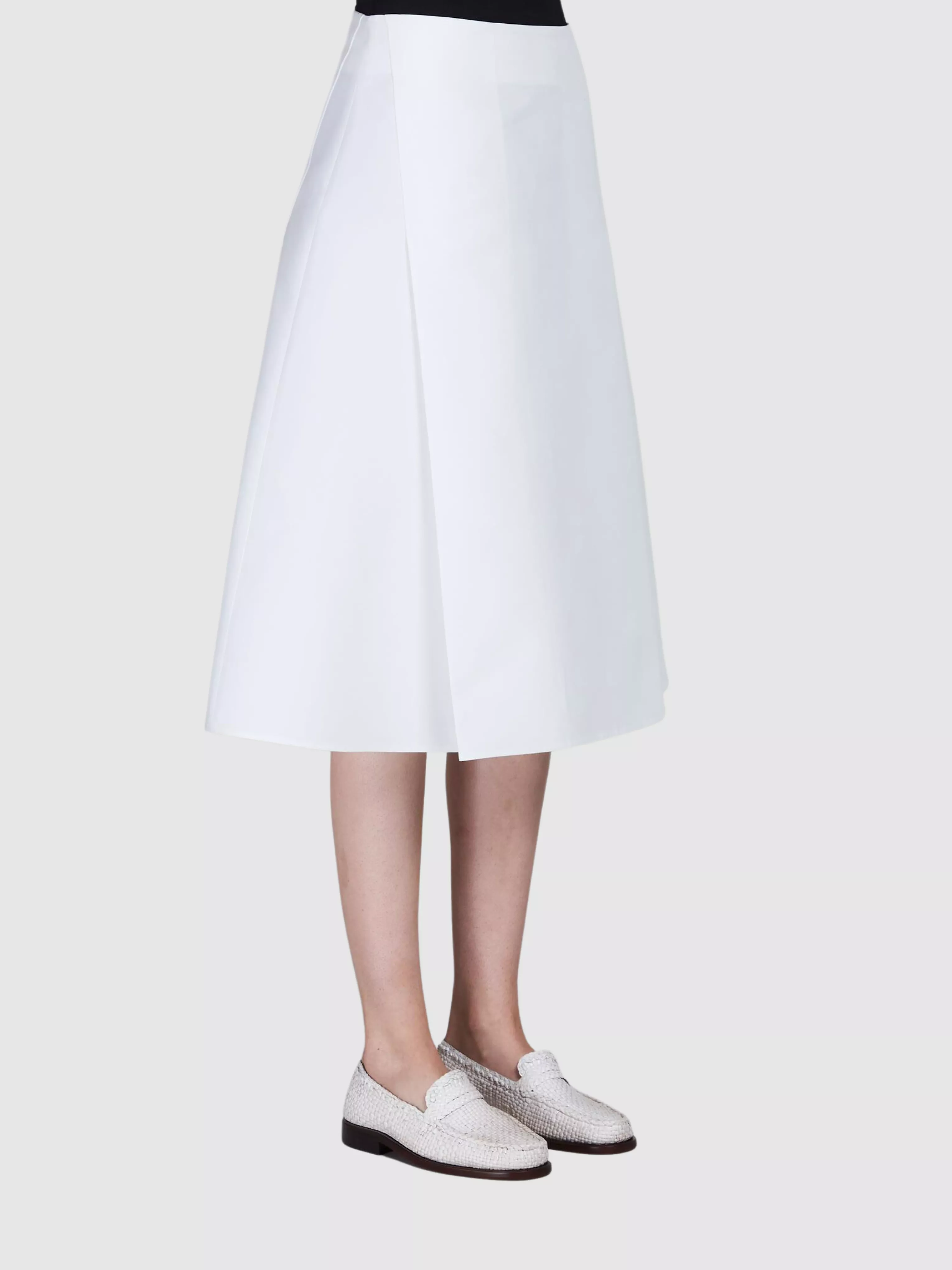 White Cotton A-Line Midi Skirt