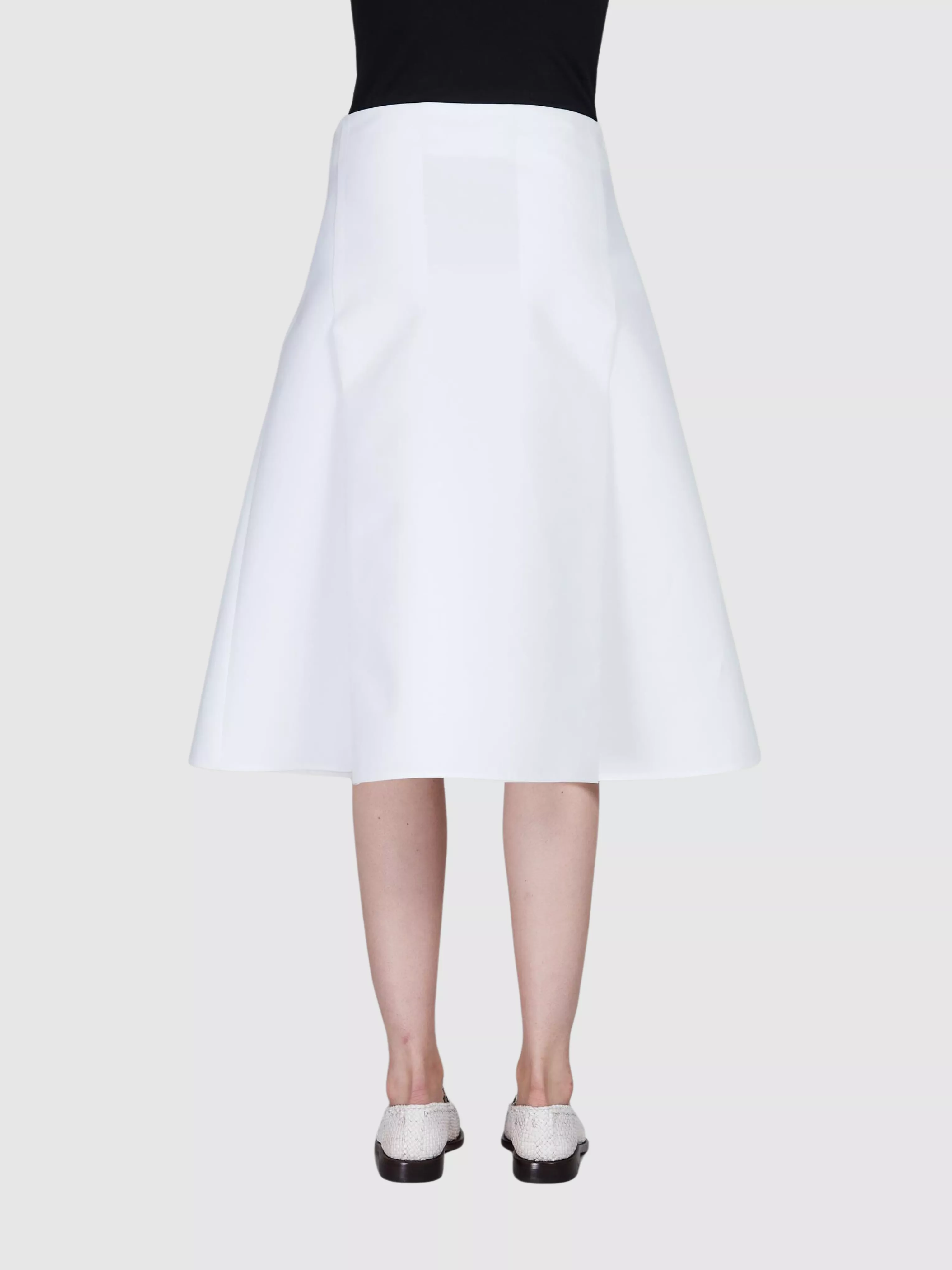 White Cotton A-Line Midi Skirt