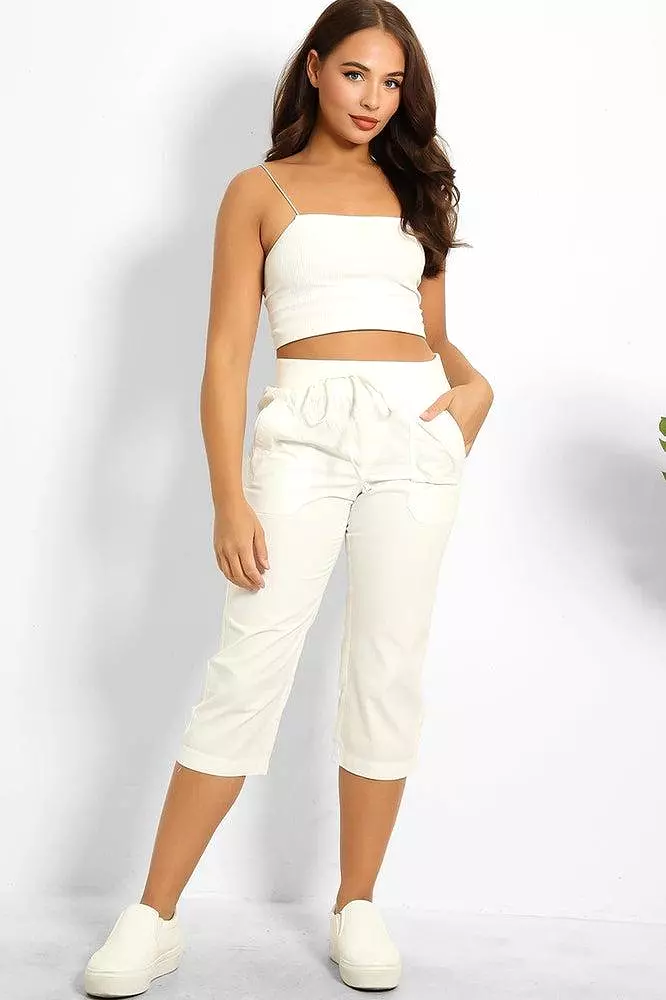 White Cotton Drawstring Capris