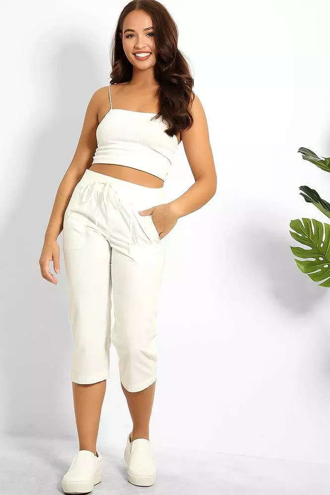 White Cotton Drawstring Capris