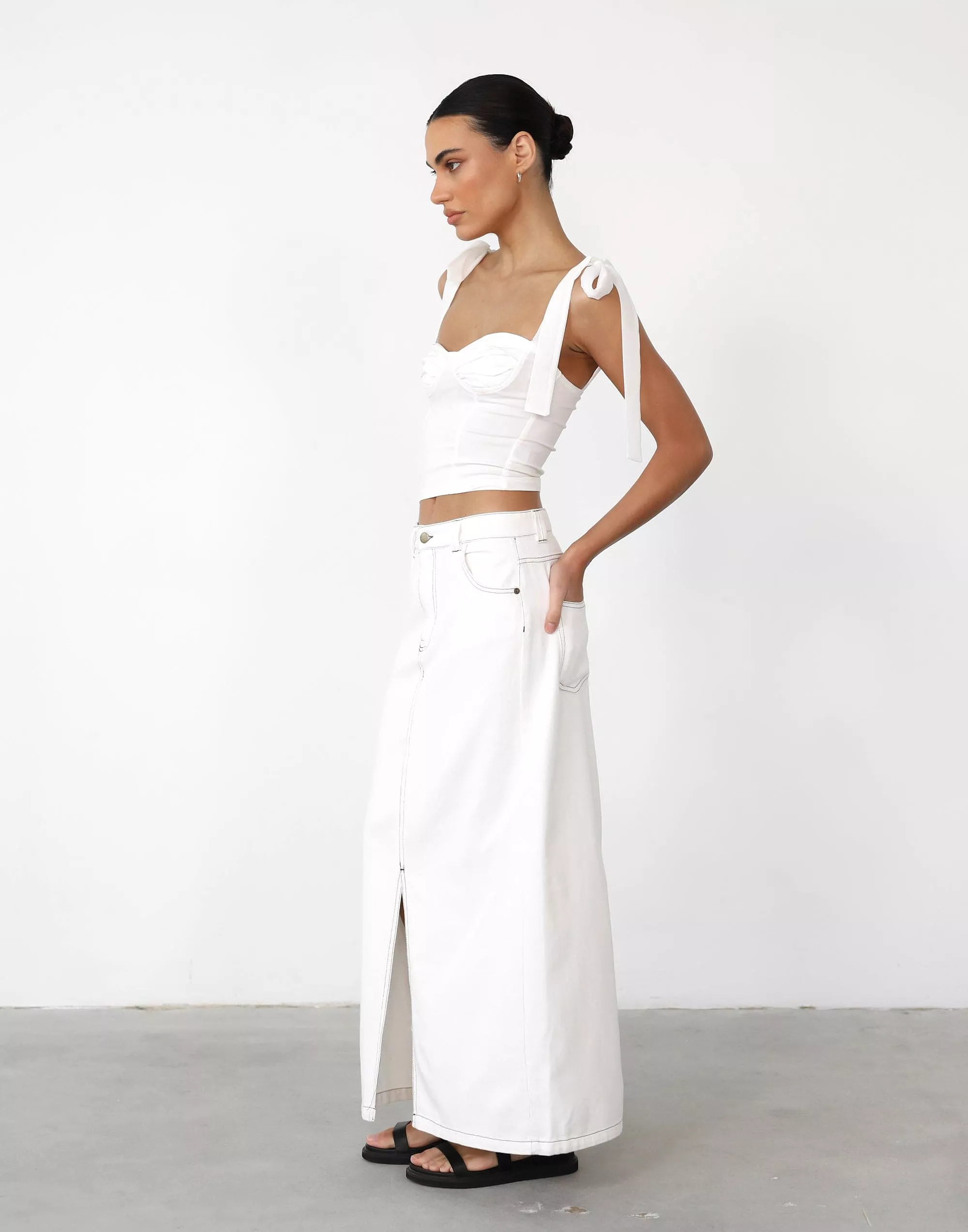 White Denim Maxi Skirt