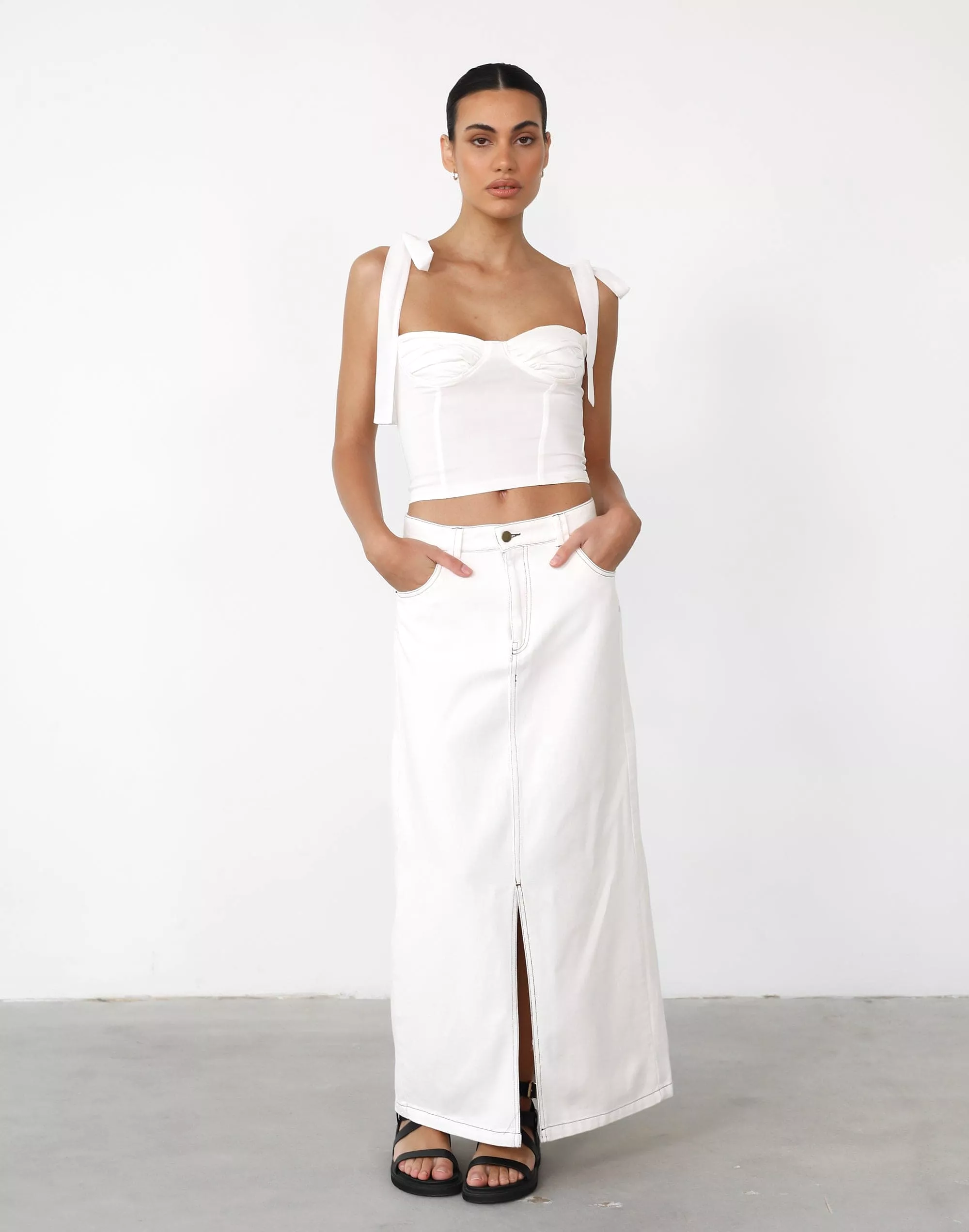 White Denim Maxi Skirt