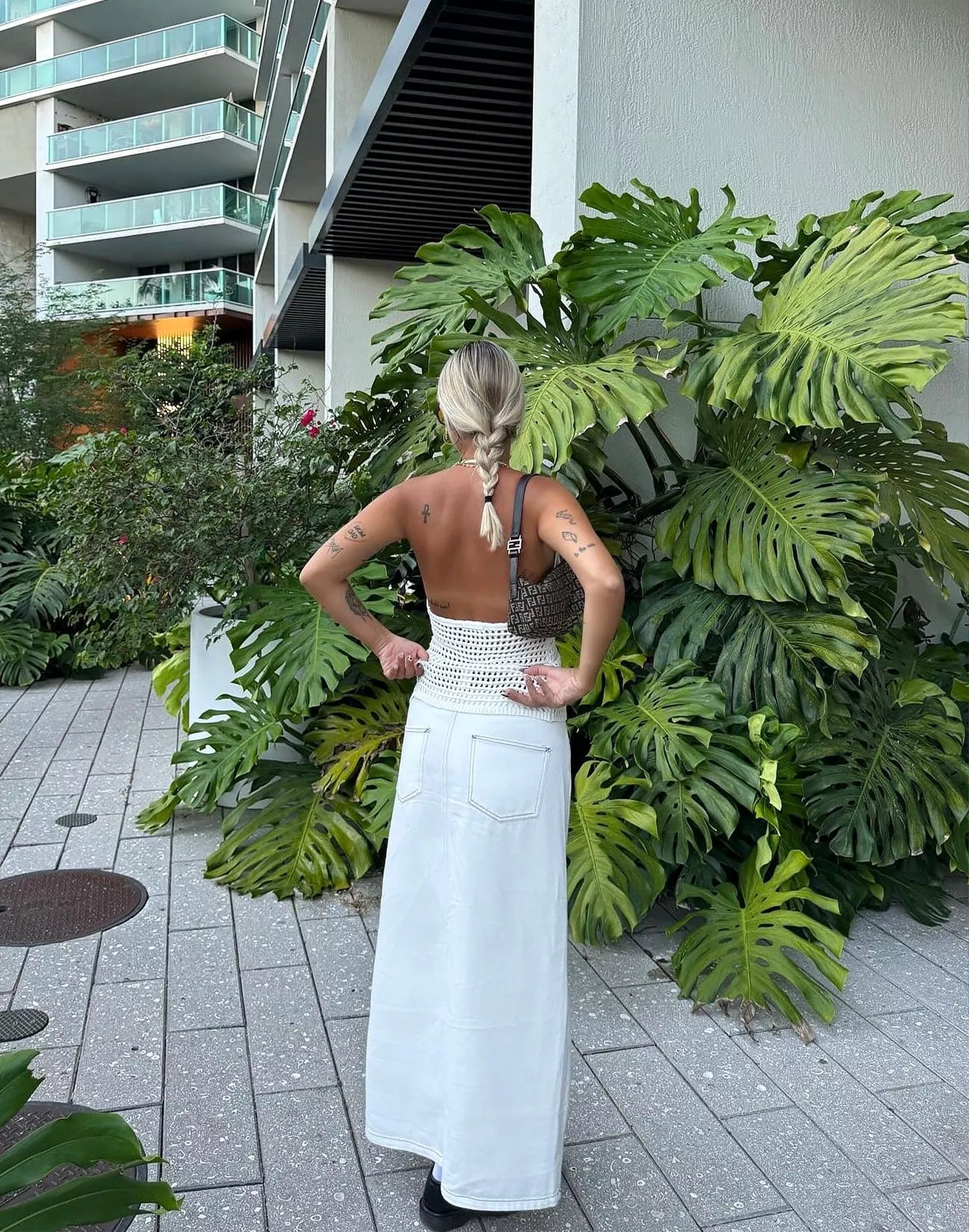 White Denim Maxi Skirt