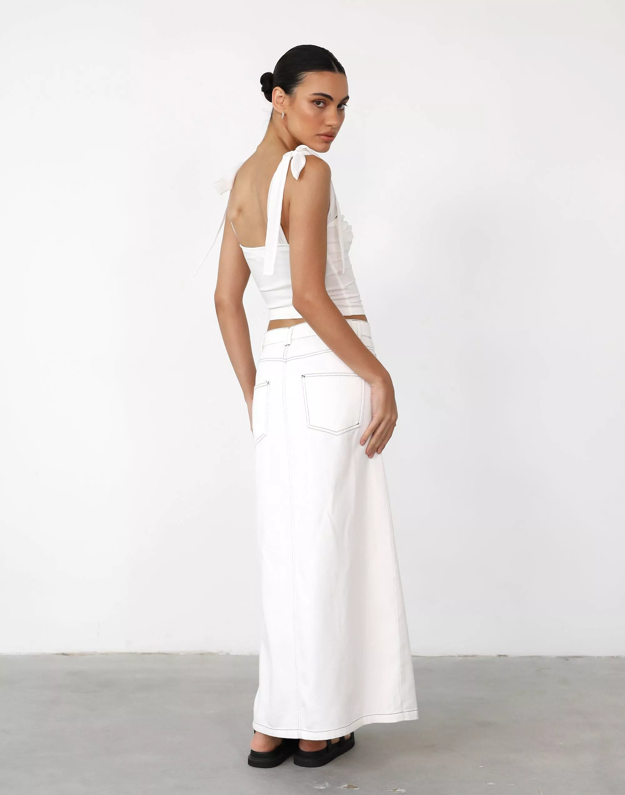 White Denim Maxi Skirt