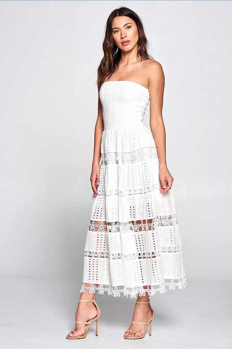 White Eyelet Lace Tube Dress for Women - Trendy and Chic Apparel