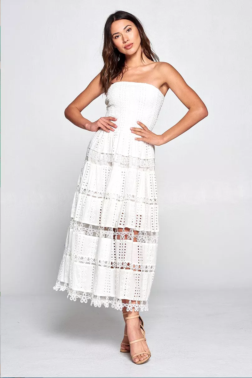 White Eyelet Lace Tube Dress for Women - Trendy and Chic Apparel