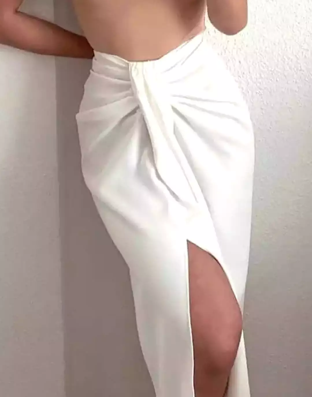 White Ruched Midi Skirt