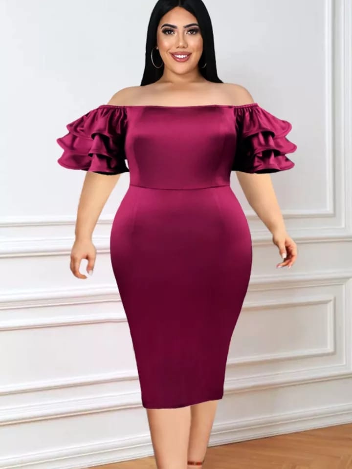 Women Satin Party Dress - Slash Neck - Short Puff Sleeve - Shoulder - Bodycon - Clubwear - Summer Event