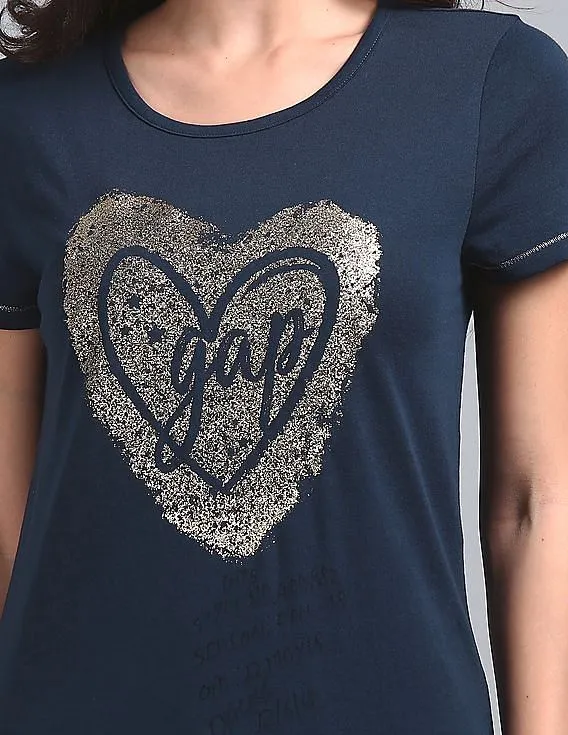 Women's Blue Glitter Print Short Sleeves Tee by GAP