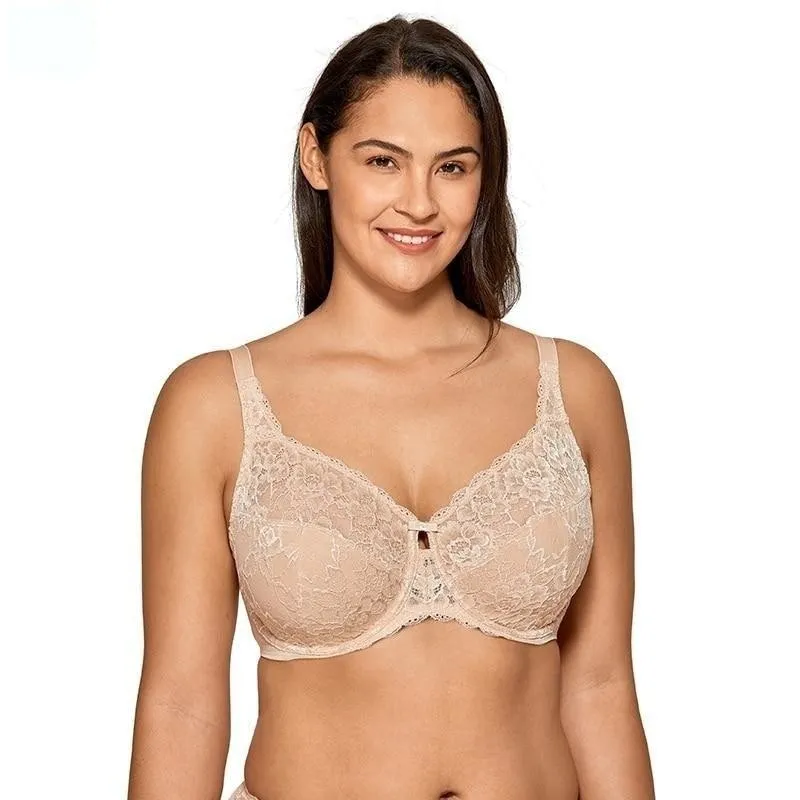 Sheer Lace Minimizer Bra Full Figure Underwire Women