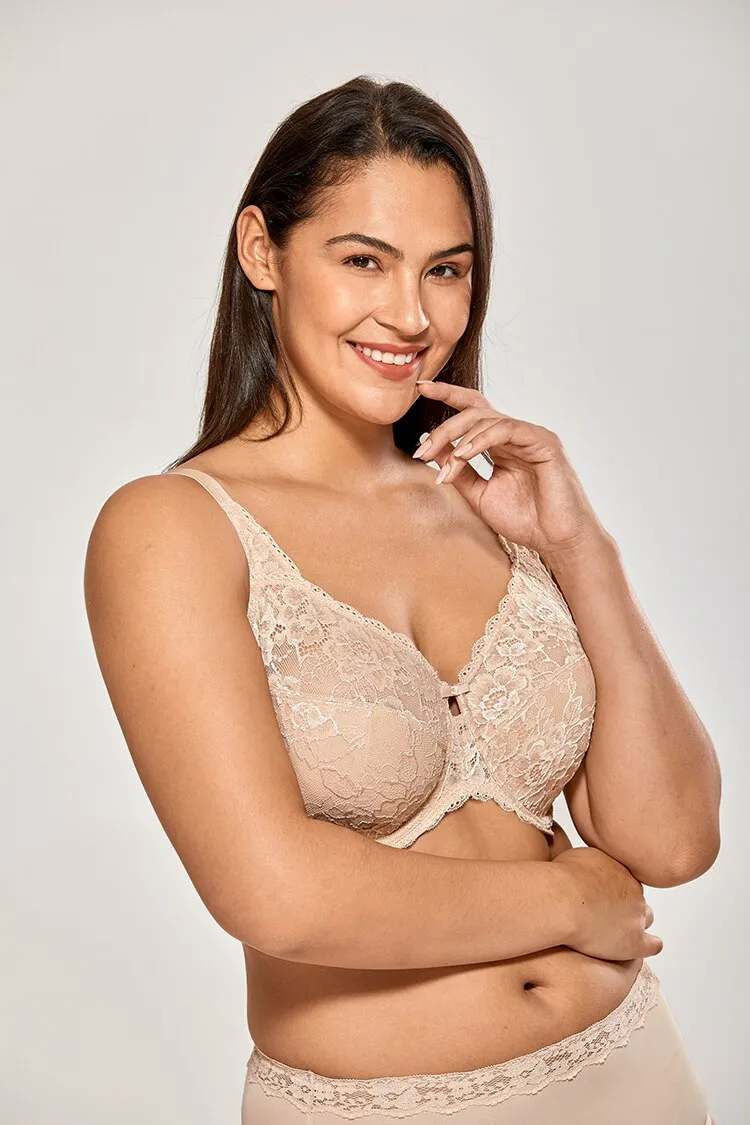 Sheer Lace Minimizer Bra Full Figure Underwire Women