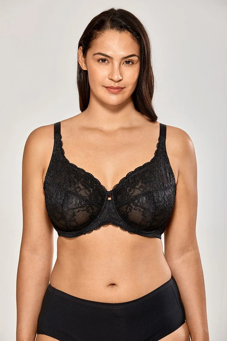 Sheer Lace Minimizer Bra Full Figure Underwire Women