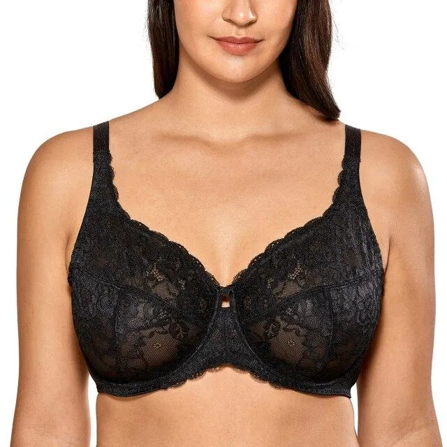 Sheer Lace Minimizer Bra Full Figure Underwire Women