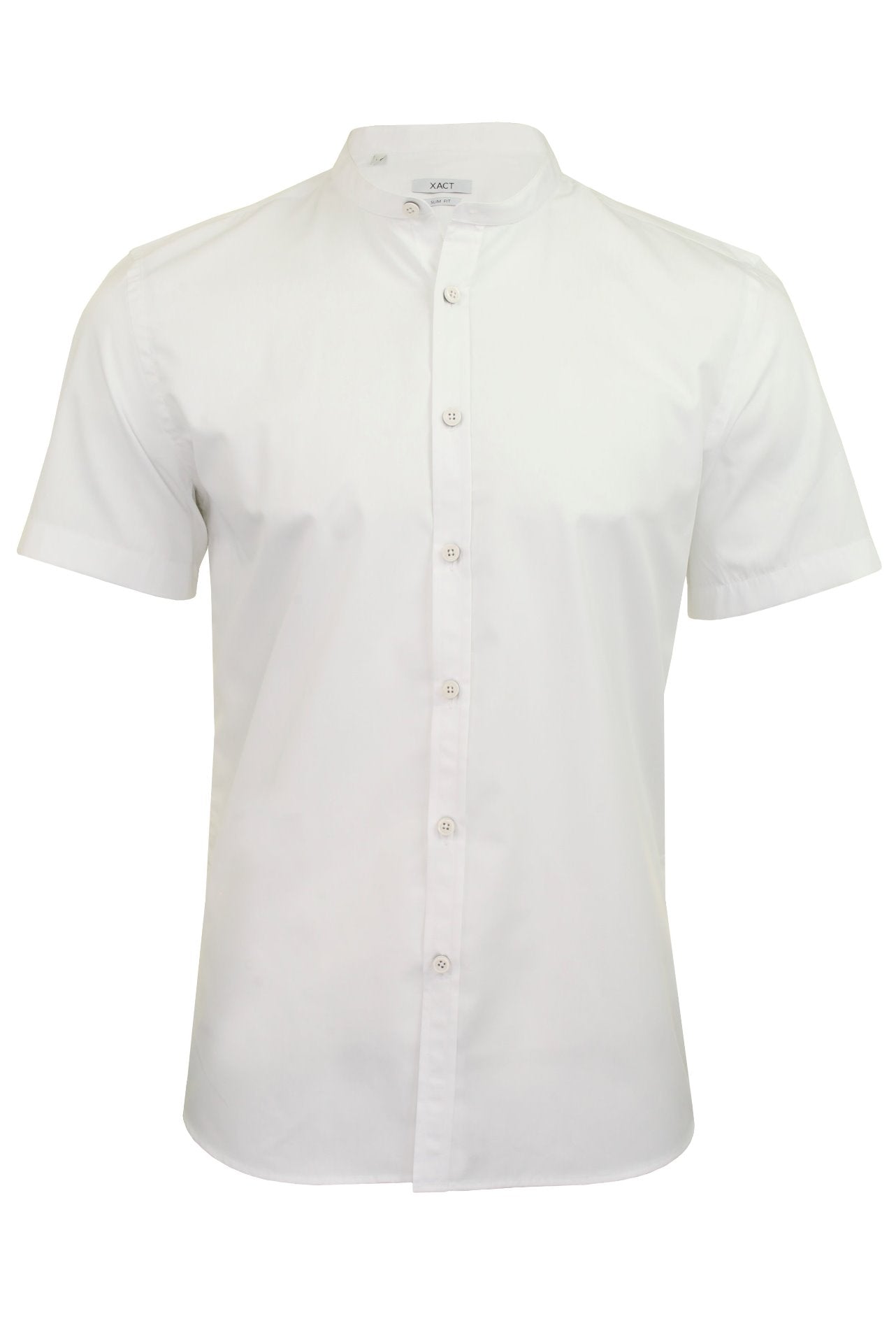 Xact Men's Nehru Poplin Shirt with Grandad Collar - Slim Fit - Short Sleeves