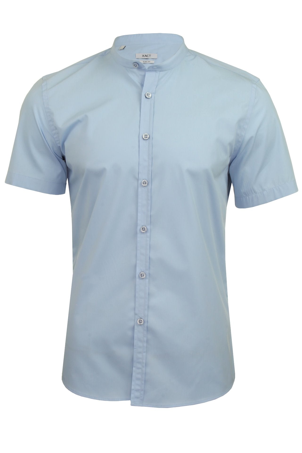 Xact Men's Nehru Poplin Shirt with Grandad Collar - Slim Fit - Short Sleeves