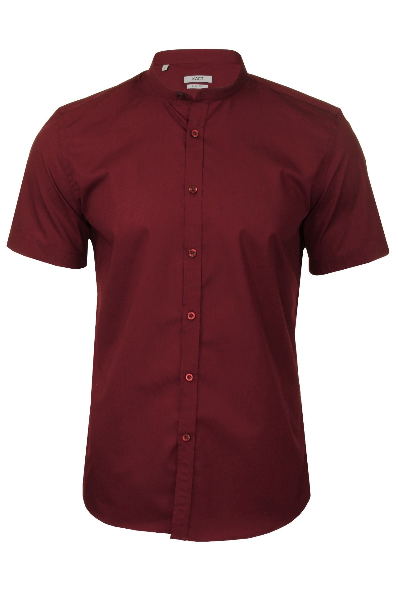 Xact Men's Nehru Poplin Shirt with Grandad Collar - Slim Fit - Short Sleeves