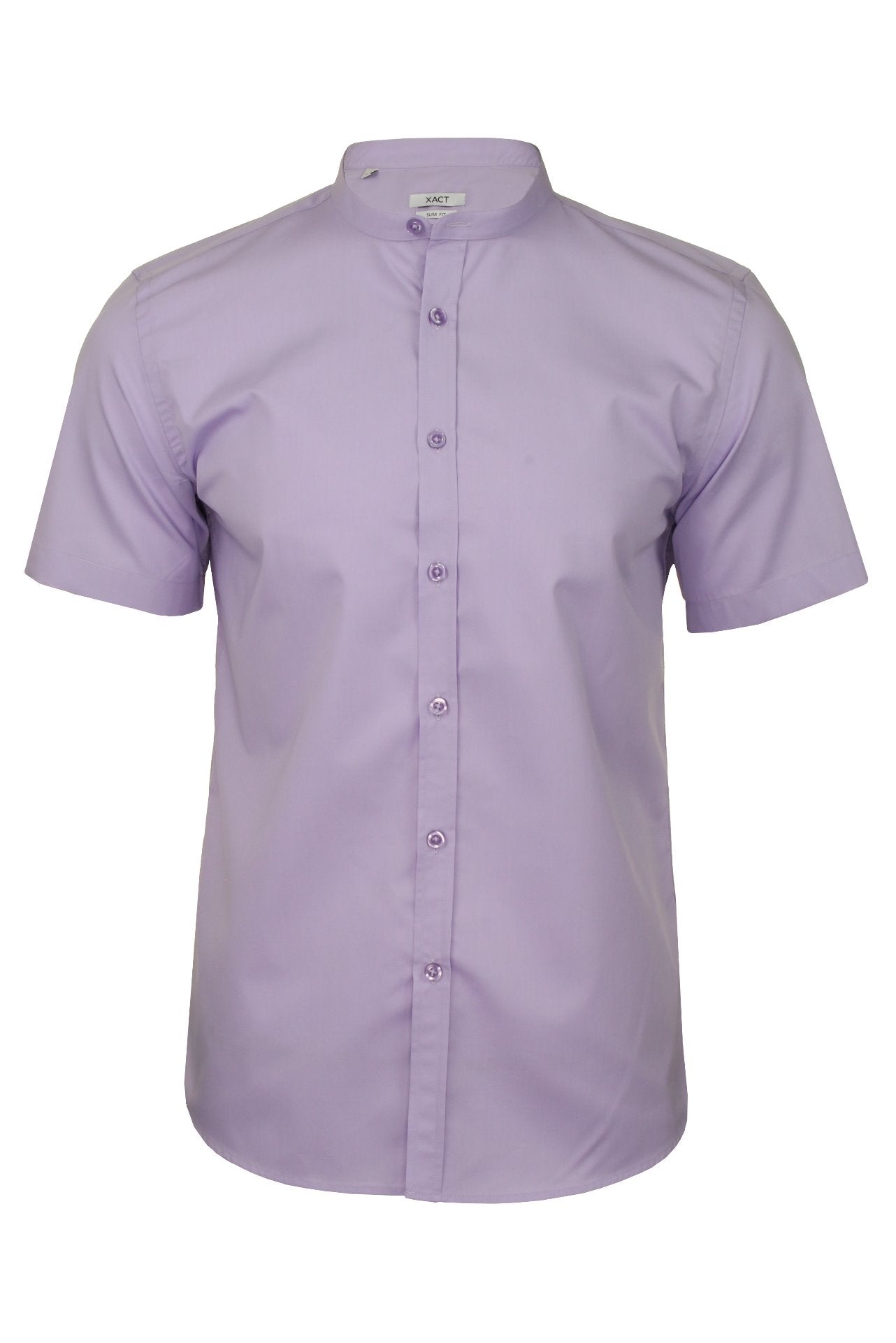 Xact Men's Nehru Poplin Shirt with Grandad Collar - Slim Fit - Short Sleeves