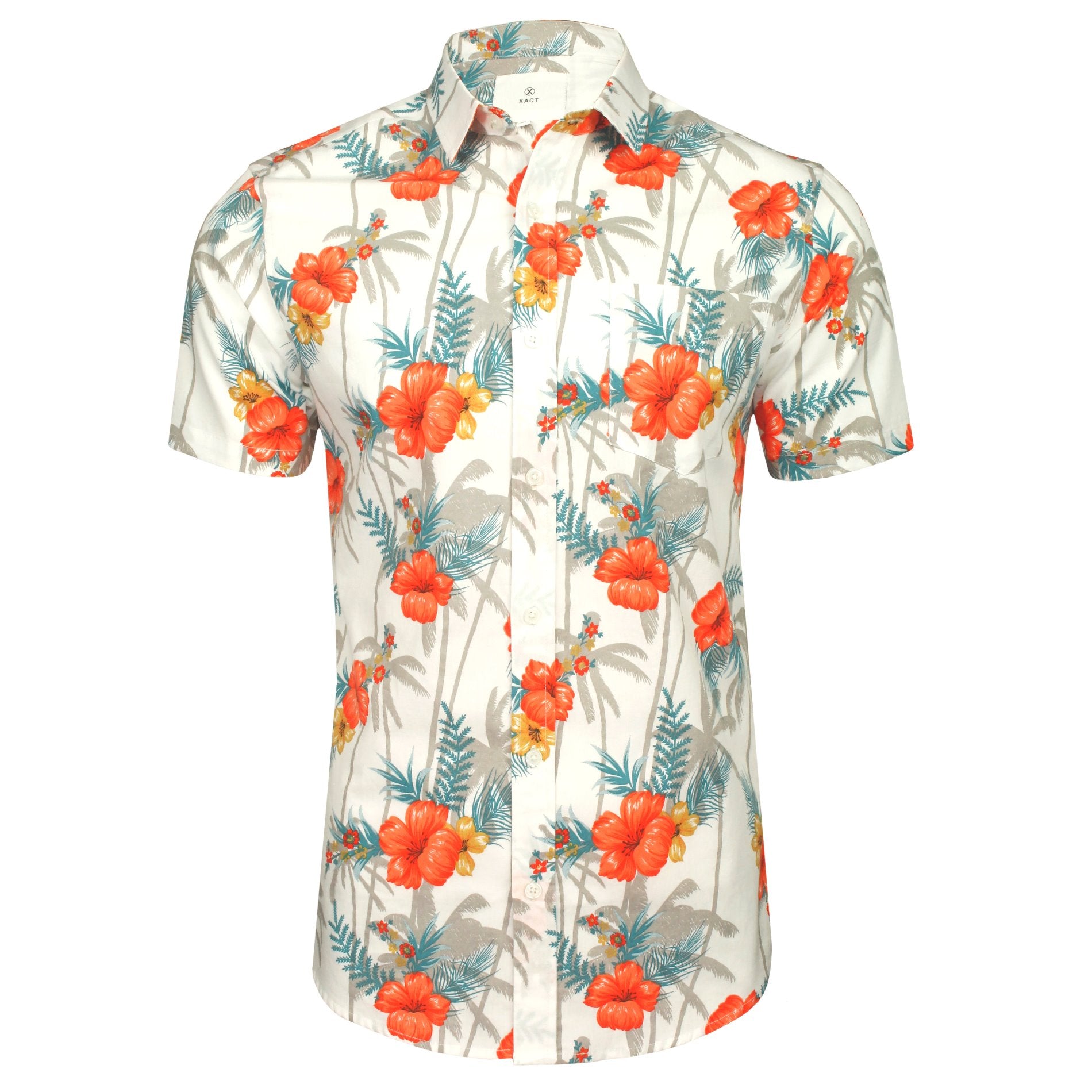 Xact Men's Short Sleeve Cotton Hawaiian Floral Shirt