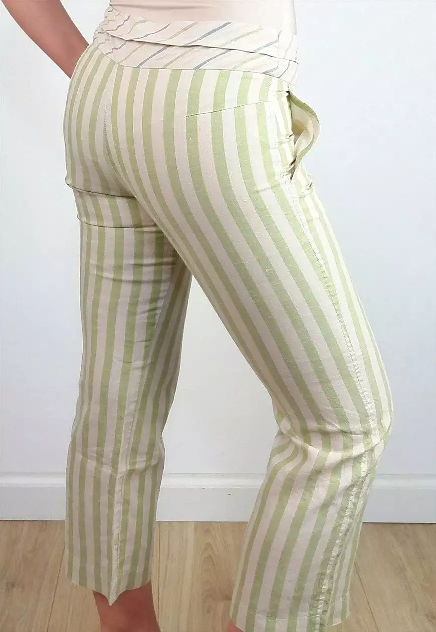 Y2K MANGO Striped Linen Capris - XS Size, 3/4 Flared