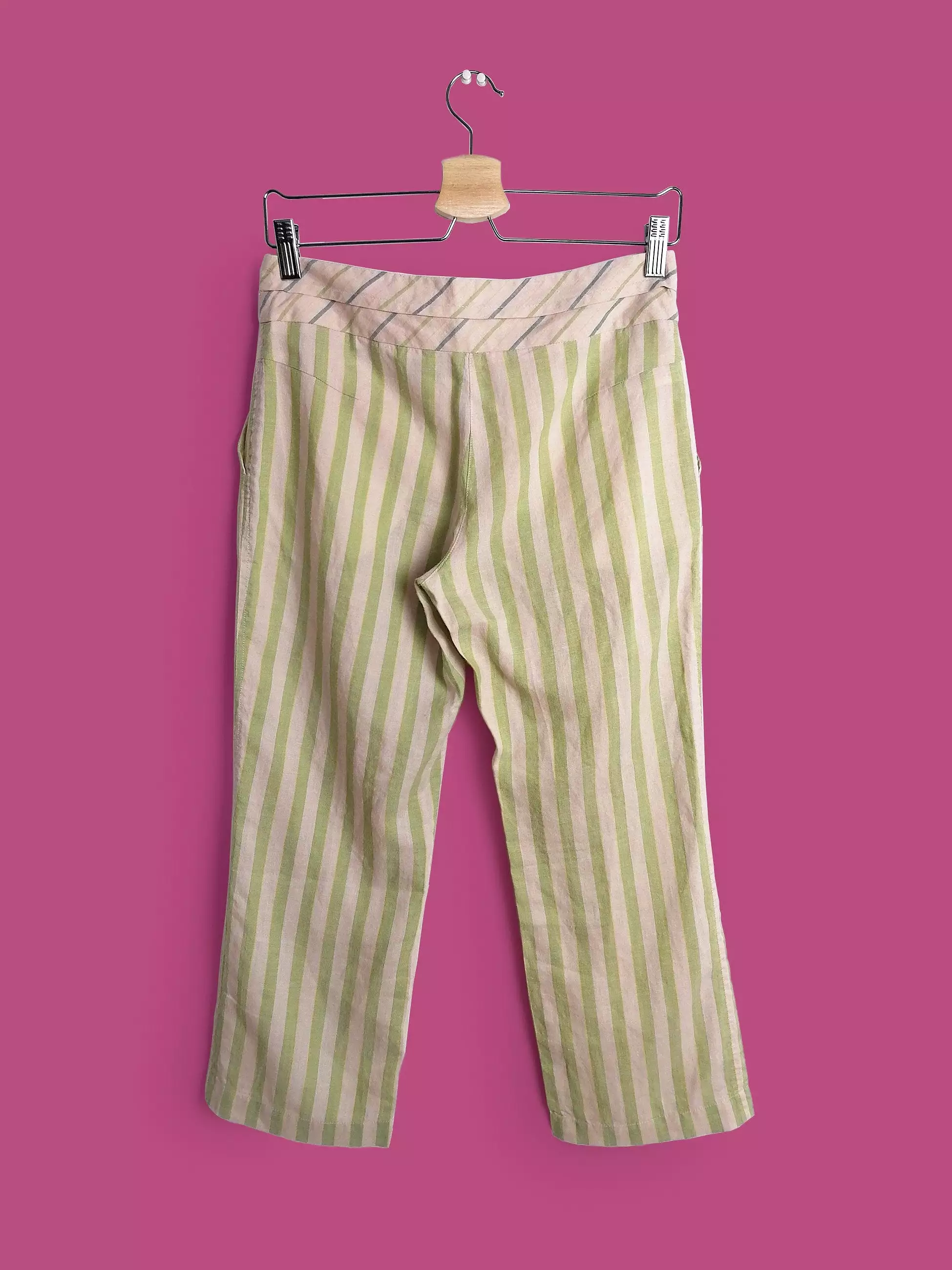 Y2K MANGO Striped Linen Capris - XS Size, 3/4 Flared