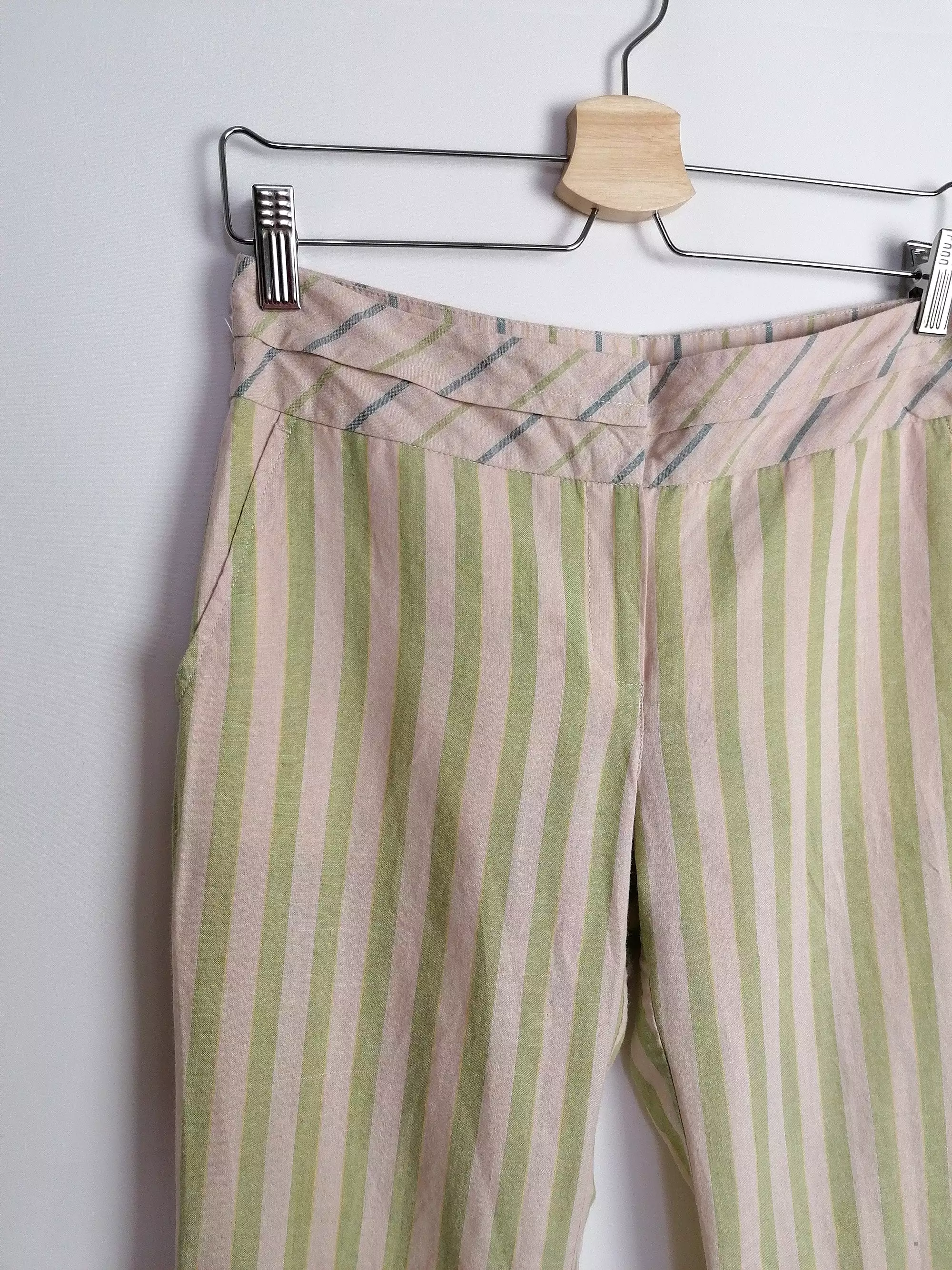 Y2K MANGO Striped Linen Capris - XS Size, 3/4 Flared