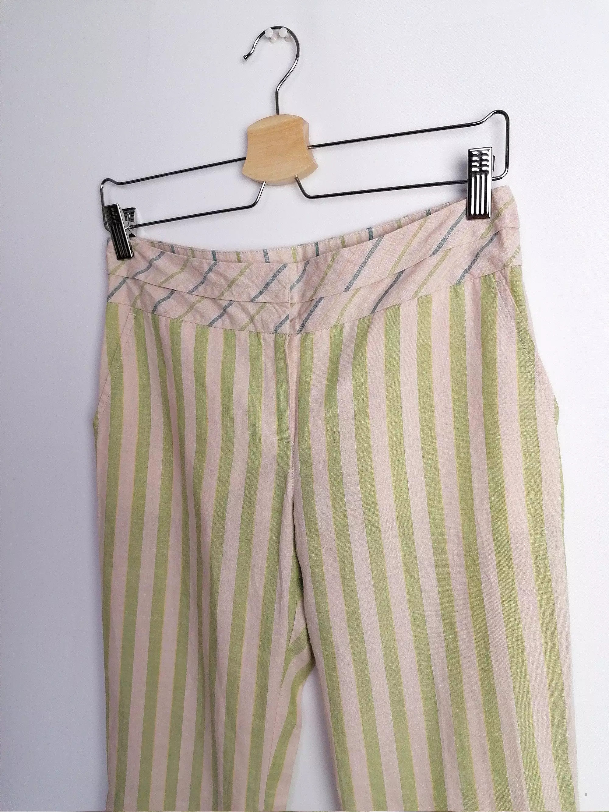 Y2K MANGO Striped Linen Capris - XS Size, 3/4 Flared