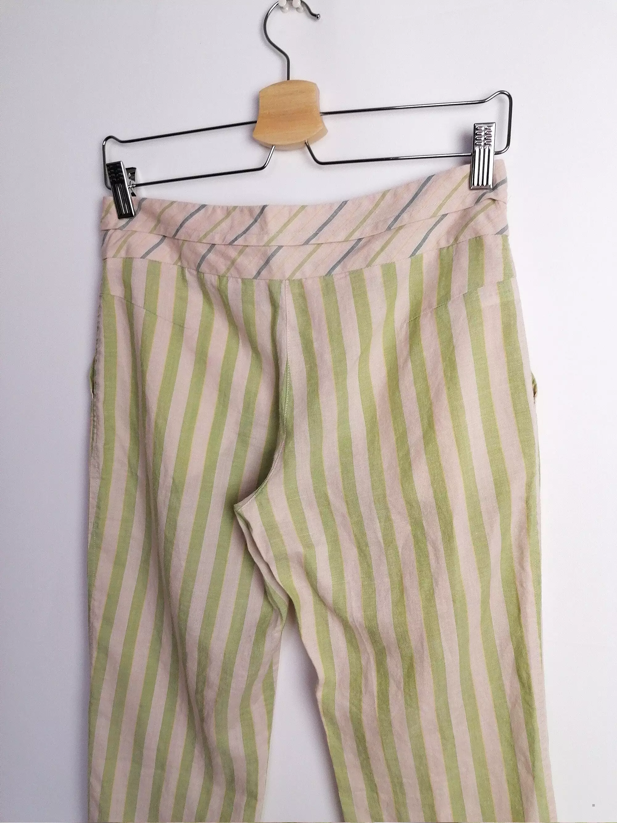 Y2K MANGO Striped Linen Capris - XS Size, 3/4 Flared