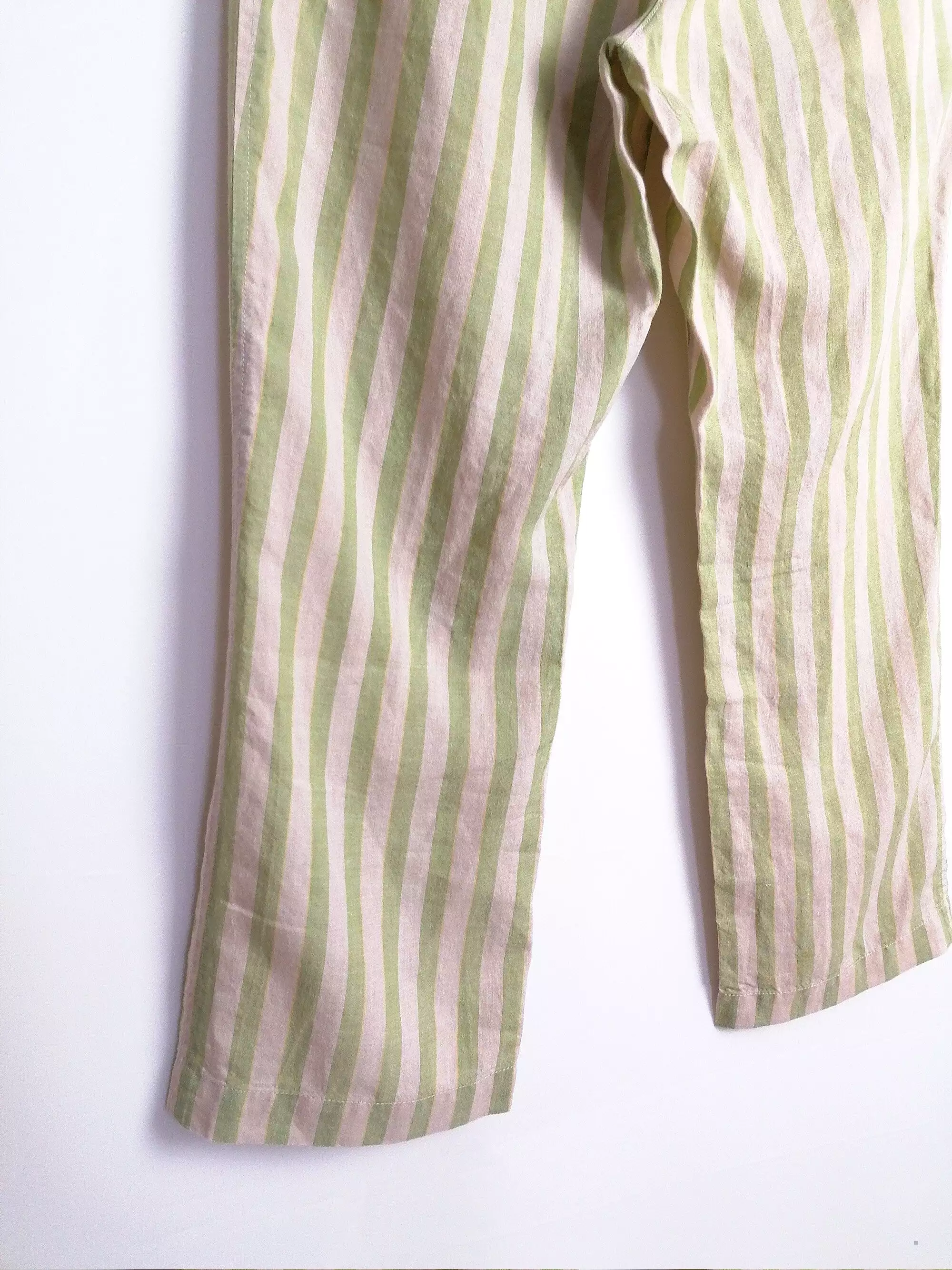 Y2K MANGO Striped Linen Capris - XS Size, 3/4 Flared