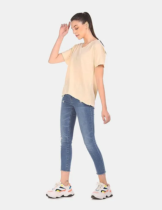 Yellow GAP Women's Slub High Low Hem V-Neck T-Shirt