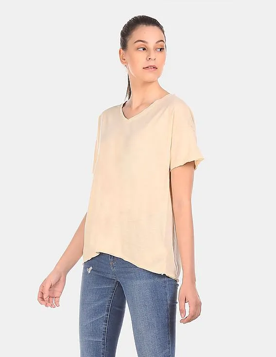 Yellow GAP Women's Slub High Low Hem V-Neck T-Shirt