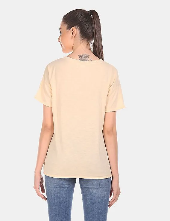 Yellow GAP Women's Slub High Low Hem V-Neck T-Shirt