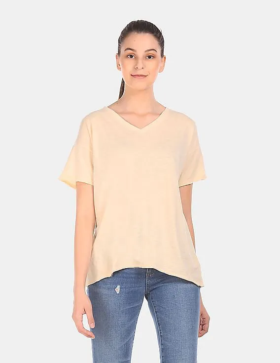 Yellow GAP Women's Slub High Low Hem V-Neck T-Shirt