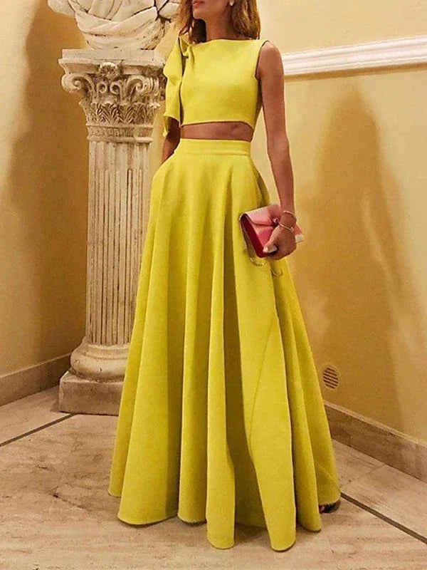 Yellow Ruffle Maxi Dress Set - Women's Spring Summer Party Dress